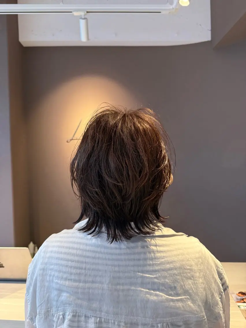 ミディアム ボブ 顔周りカット ウルフカット カット Lien.テラダ 各務原スタイリストのヘアスタイル