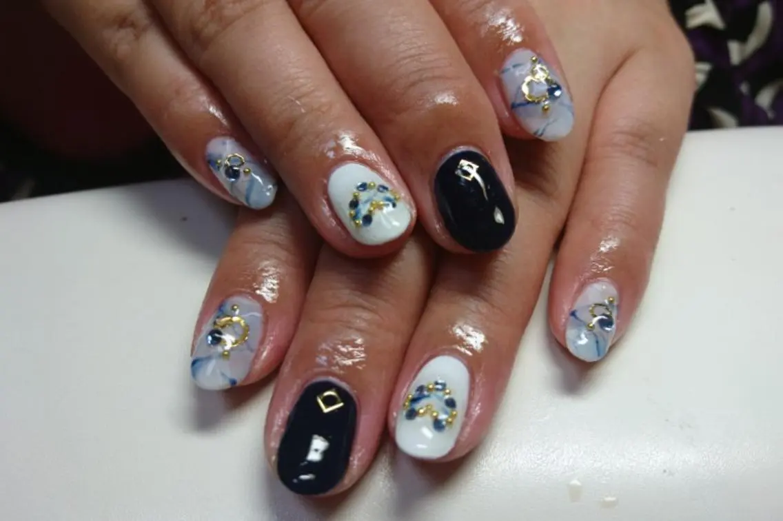 ネイル 大理石ネイル(マーブル) ネイビー nail yukkoのネイルデザイン
