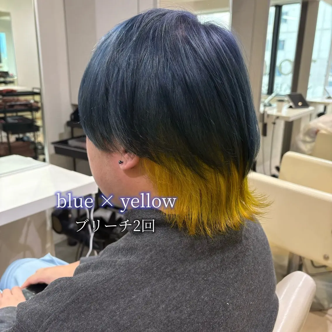 カラー ブリーチ ブルーカラー イエローカラー ヘアカラー ハイトーン×推し カラー💫Miyuのヘアスタイル