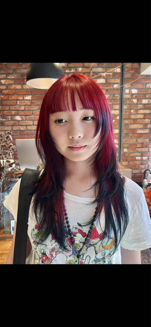 ロング カラー デザインカラー レイヤーカット カット ヘアカラー トリートメント Vicky ブリーチ メンズカジュアルのヘアスタイル