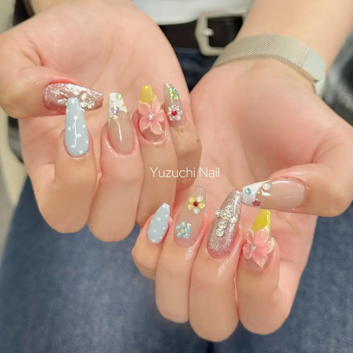 ネイル 長さ出し キラキラネイル ハンドネイル Yuzuchi Nailのネイルデザイン