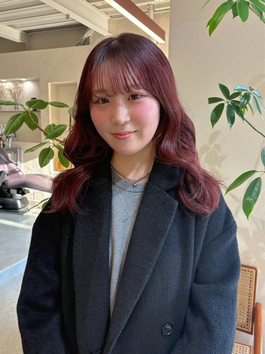 セミロング カラー レッドカラー 韓国風ヘア カット ヘアカラー ヘアセット 💎韓国風レイヤー /ボブ💎Namiのヘアスタイル
