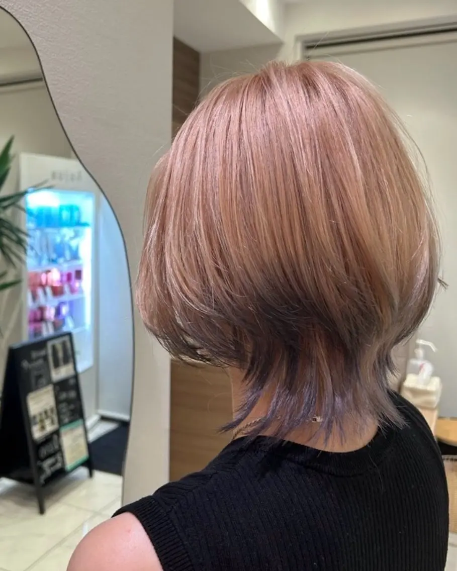 ミディアム ヘアカラー メンズハイライト × perm Runoのヘアスタイル