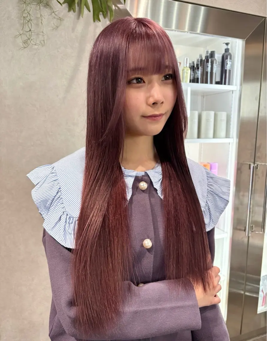 ロング カラー ピンクカラー レッドカラー ヘアカラー レイヤー/艶カラー/ KIHO🥥︎のヘアスタイル