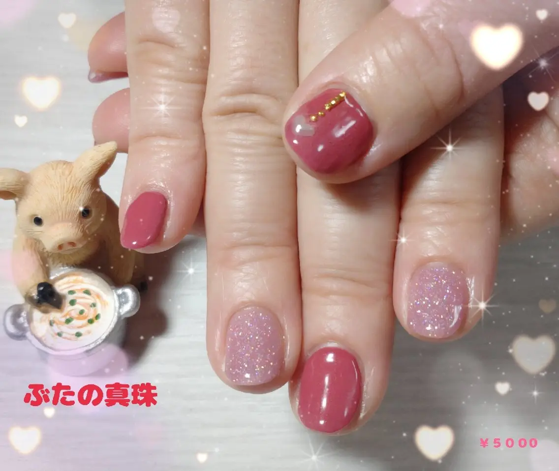 ネイル ハート キラキラネイル ピンク ハンドネイル 林 珠里のネイルデザイン