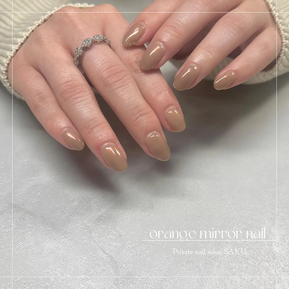 ネイル オーロラネイル ミラーネイル オレンジ ハンドネイル SAKU nail 作島茜のネイルデザイン