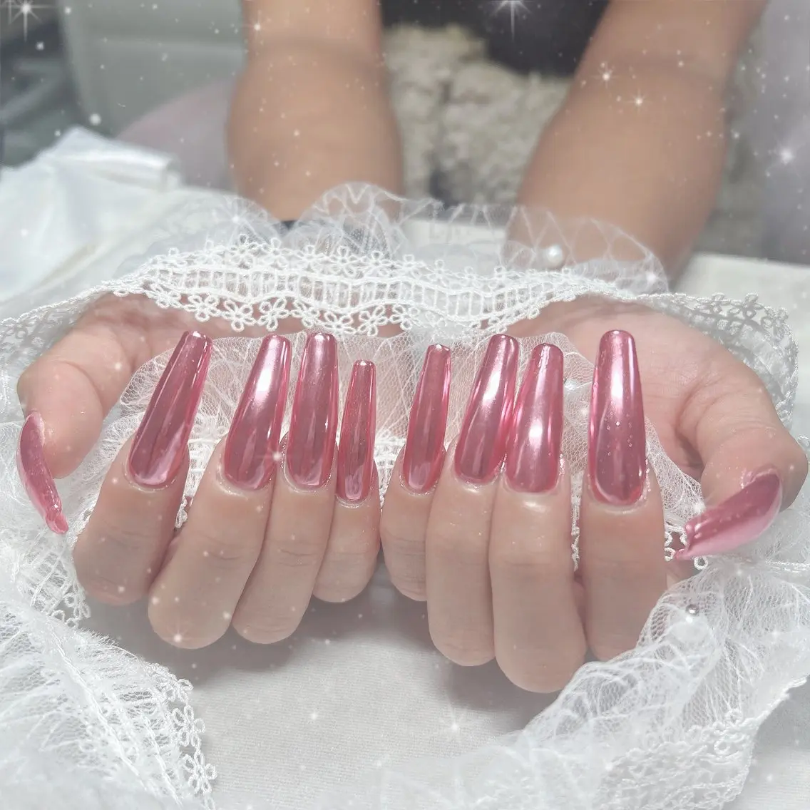 ネイル ミラーネイル ピンク スカルプネイル ハンドネイル Best Nail Yu🎀🫧のネイルデザイン