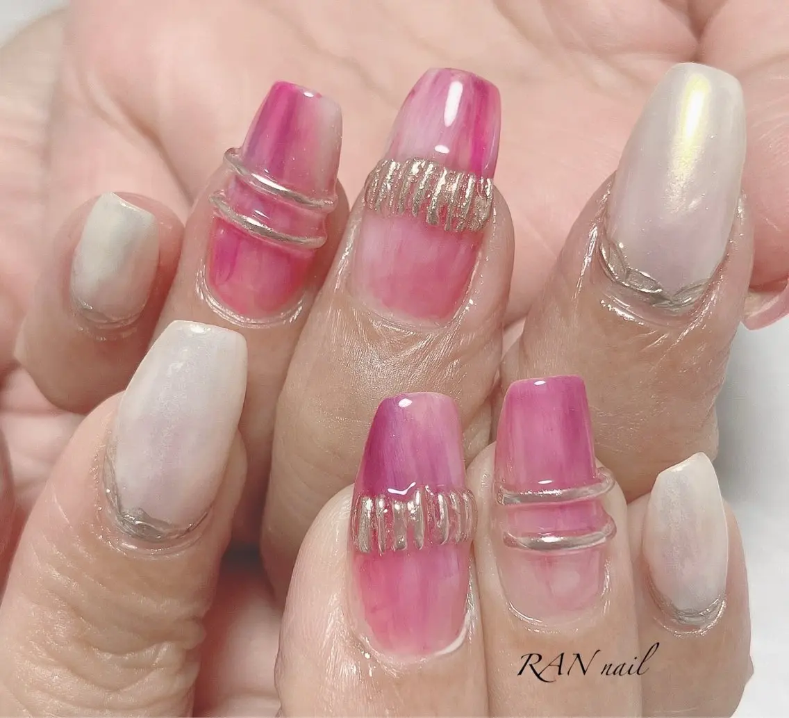 ネイル アートネイル オーロラネイル ニュアンスネイル ピンク 夏ネイル ハンドネイル フットネイル RAN nailのネイルデザイン