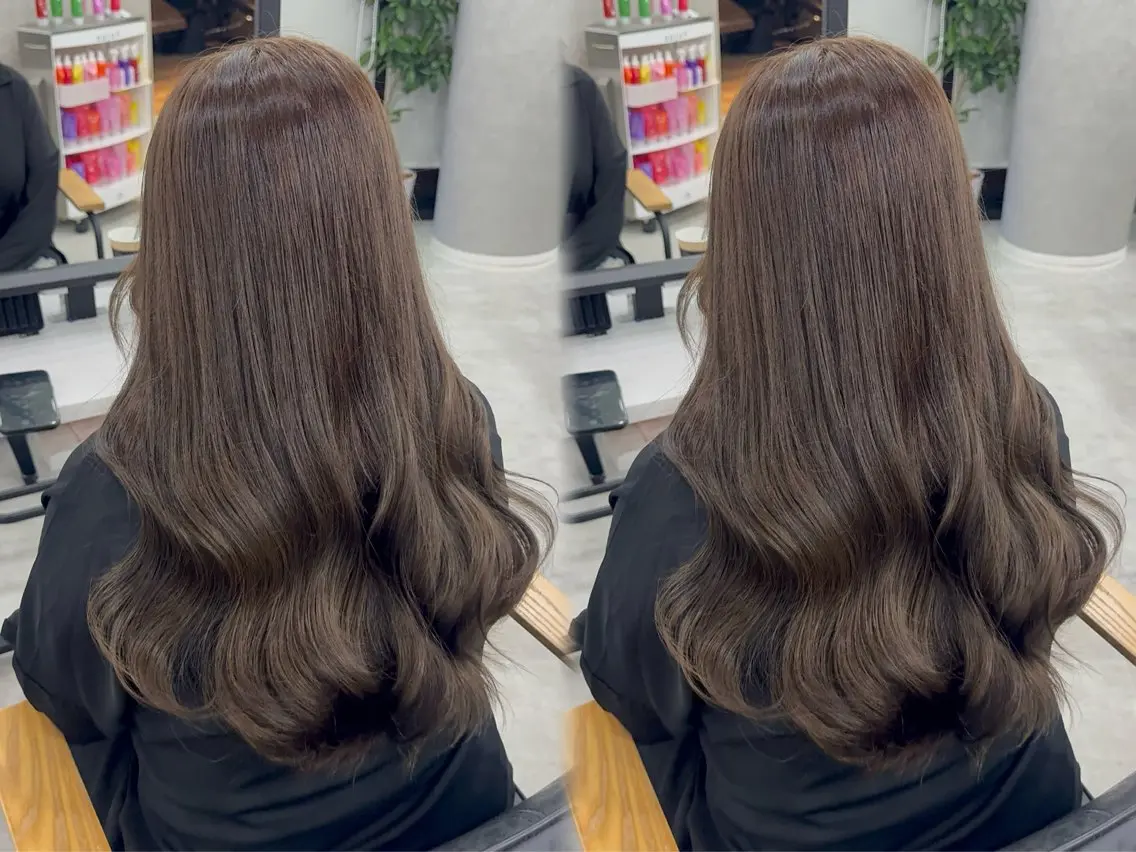 ロング カラー アッシュ アッシュブラウン ベージュカラー 黒髪 ブリーチ カット ヘアカラー トリートメント 赤み無し柔らかカラー 【梅田】madokaのヘアスタイル