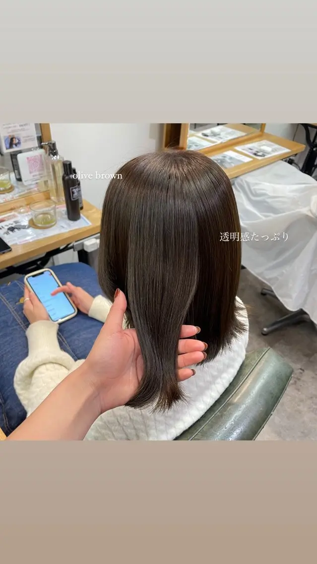 カラー ブラウンカラー オリーブブラウン カット ヘアカラー トリートメント 銀座：似合わせカラー オリーブ🫒アレンジのヘアスタイル