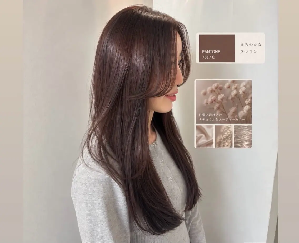セミロング カラー ブラウンカラー 透明感カラー カット ヘアカラー トリートメント ヒナ/酸性ストレート /髪質改善のヘアスタイル