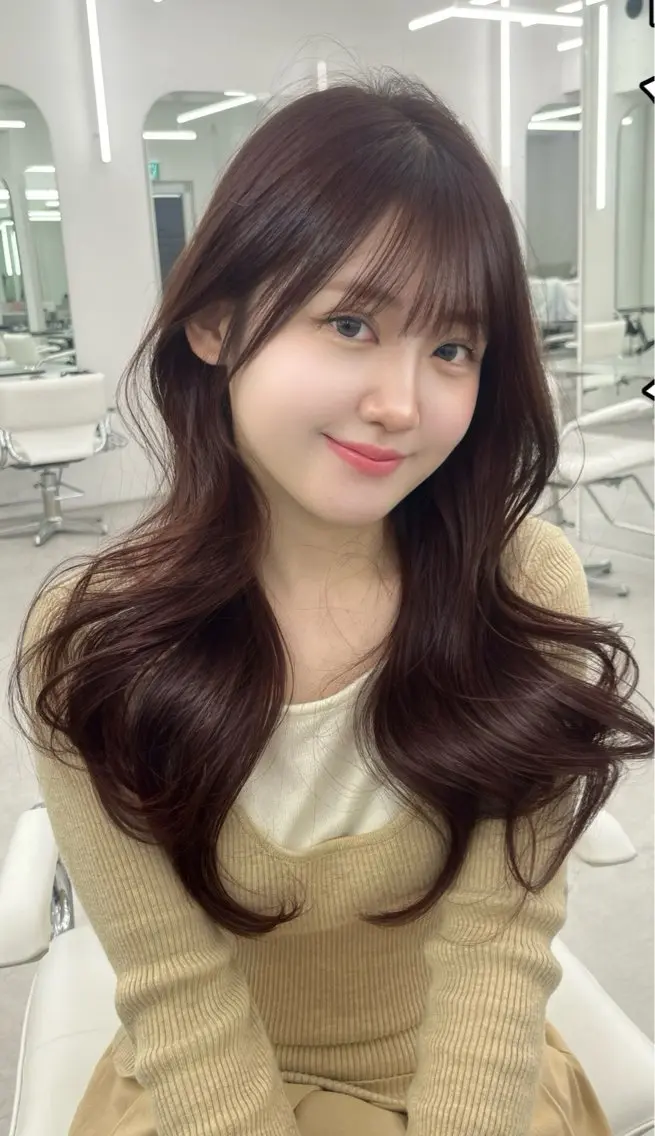 ロング カラー 顔周りカット レイヤーカット 小顔カット カット ヘアカラー トリートメント ヘッドスパ 盛れる顔周り✨韓国式 レイヤーkanatoのヘアスタイル