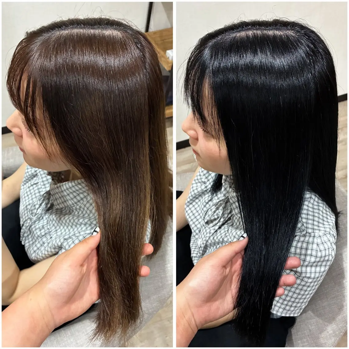 セミロング カラー 黒髪 ブリーチ ブルーカラー ブルーブラック 髪質改善 ヘアカラー トリートメント 🌺髪質改善カラー/ 齋藤ゆうなのヘアスタイル