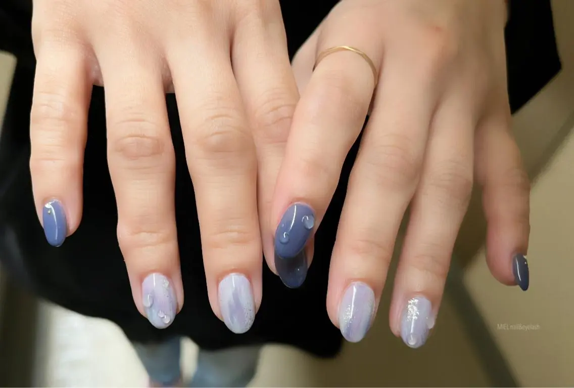ネイル ブルー ハンドネイル nail salon monailのネイルデザイン