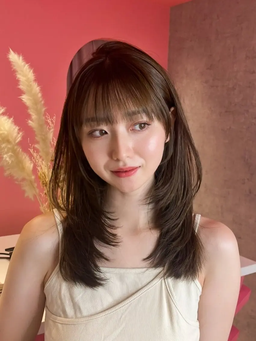 セミロング カラー 山崎/ボブ縮毛矯正 レイヤー髪質改善のヘアスタイル