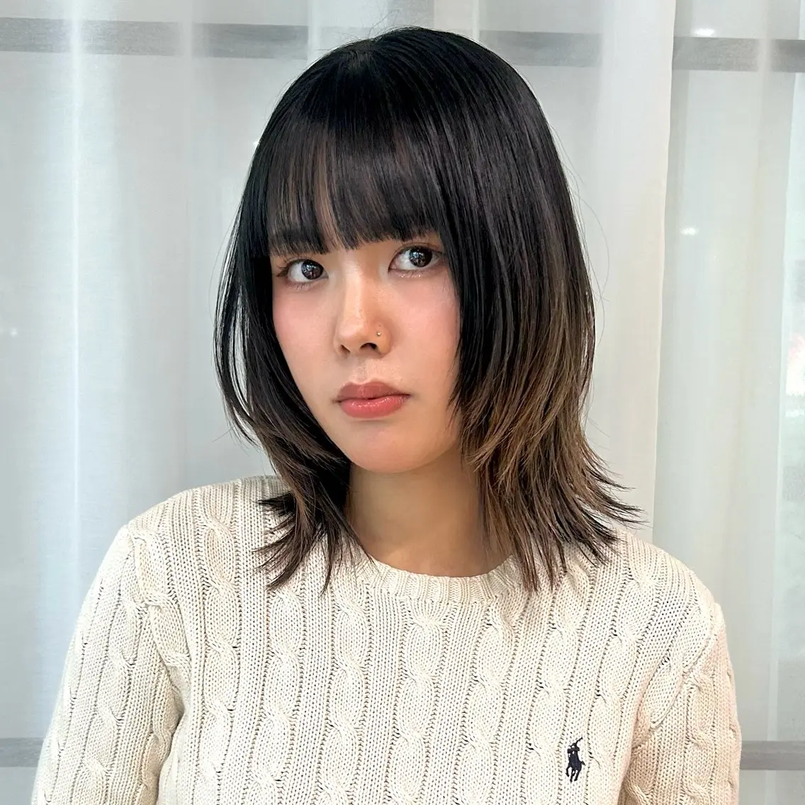 ミディアム カラー ベージュカラー ボブ ヘアカラー ボブレイヤー/ ブリーチ/miyuuのヘアスタイル
