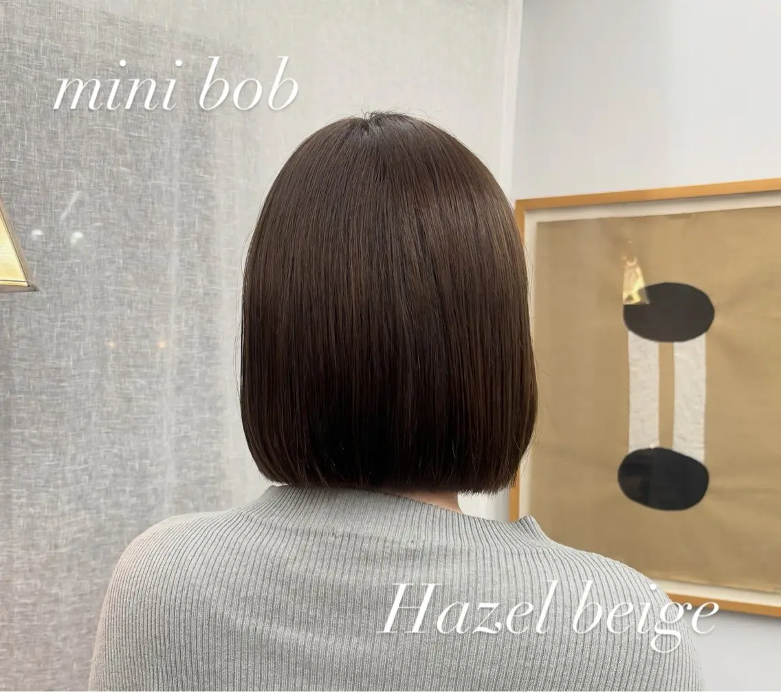 ショート カラー ベージュカラー 透明感カラー ヘーゼル ボブ カット パーマ ヘアセット 【ヤマザキアヤメ】 艶カラー/縮毛矯正のヘアスタイル