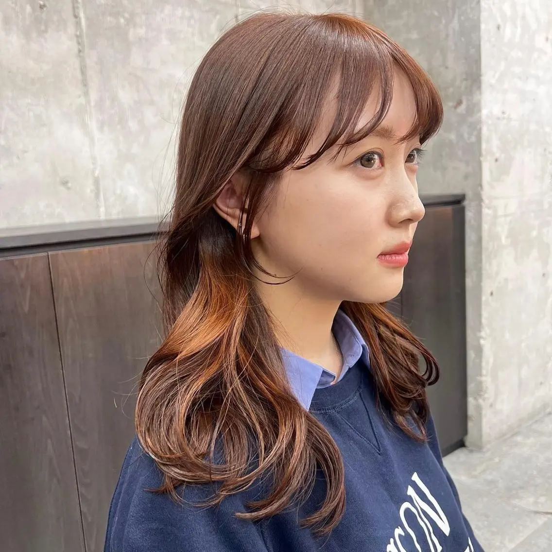 ロング カラー ベージュカラー ブラウンカラー オレンジ オレンジベージュ オレンジブラウン カット ヘアカラー トリートメント レイヤー / メンズ 🇰🇷 細江 美紅のヘアスタイル
