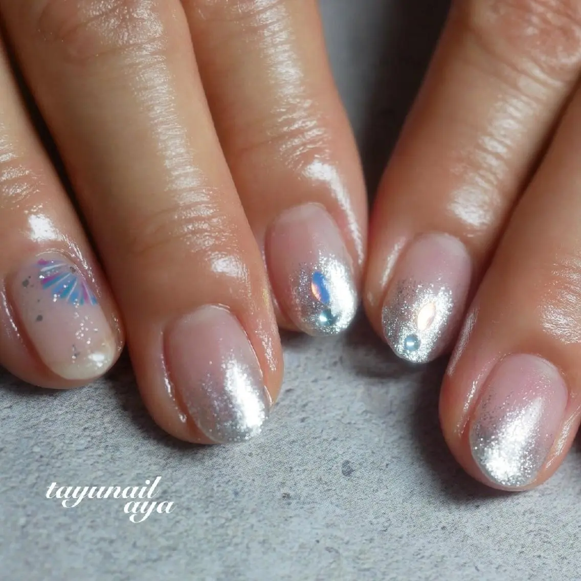 ネイル ブルー クリアネイル ジェルネイル グラデーション ラメ(グリッター) ネイルサロン 【たゆnail】のネイルデザイン