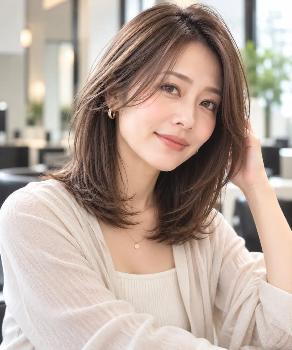ミディアム カラー カット ヘアカラー トリートメント 西山竜一 /垢抜け大人髪のヘアスタイル