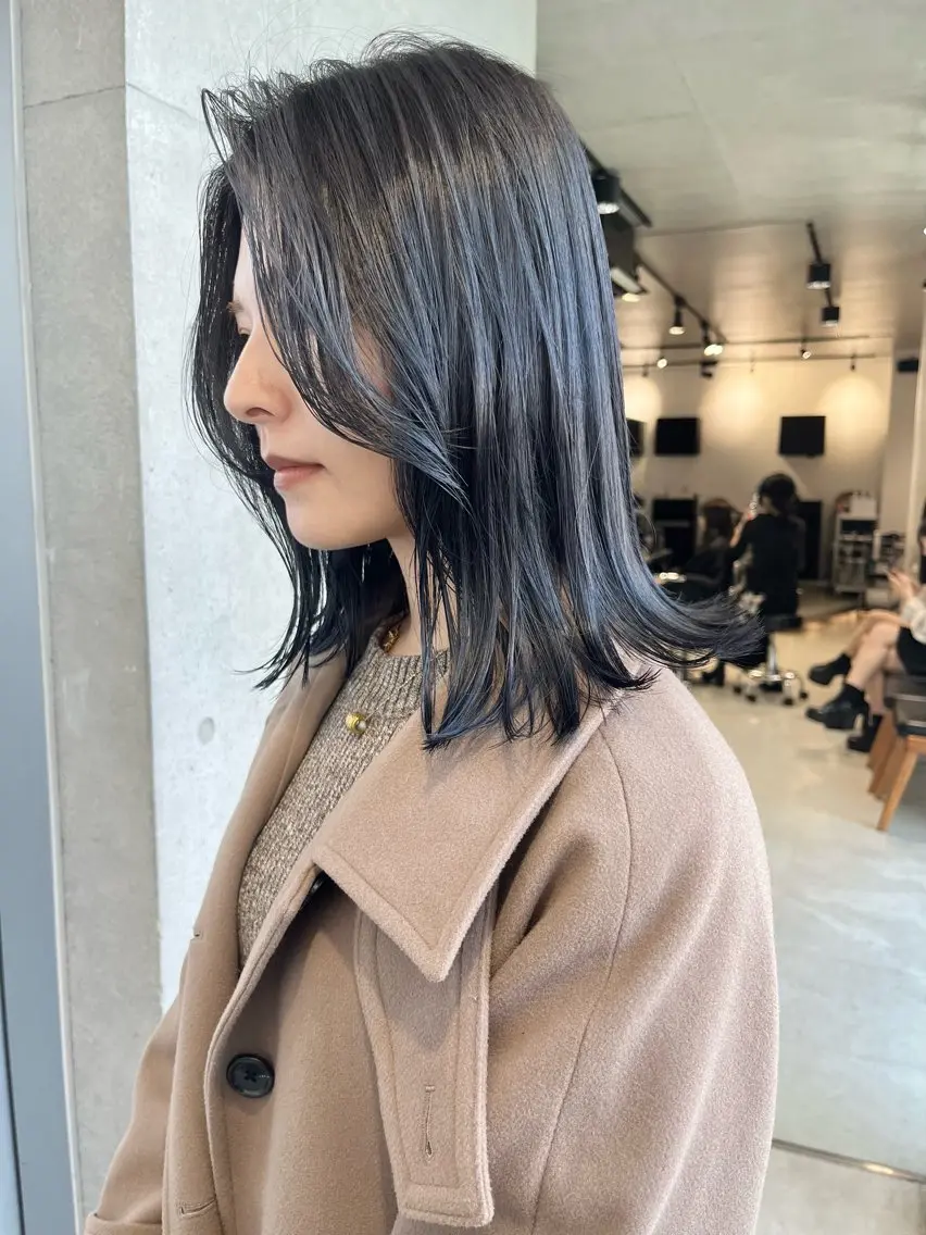 セミロング カラー パーマ ヘアアレンジ 透明感/オリーブ/ グレージュ/YUKAのヘアスタイル