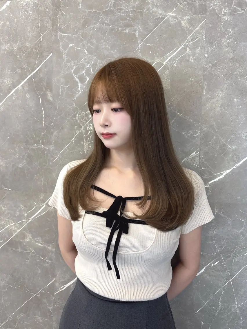 ロング カラー カット ヘアカラー ninaアイドル前髪 ×透明感🎀のヘアスタイル
