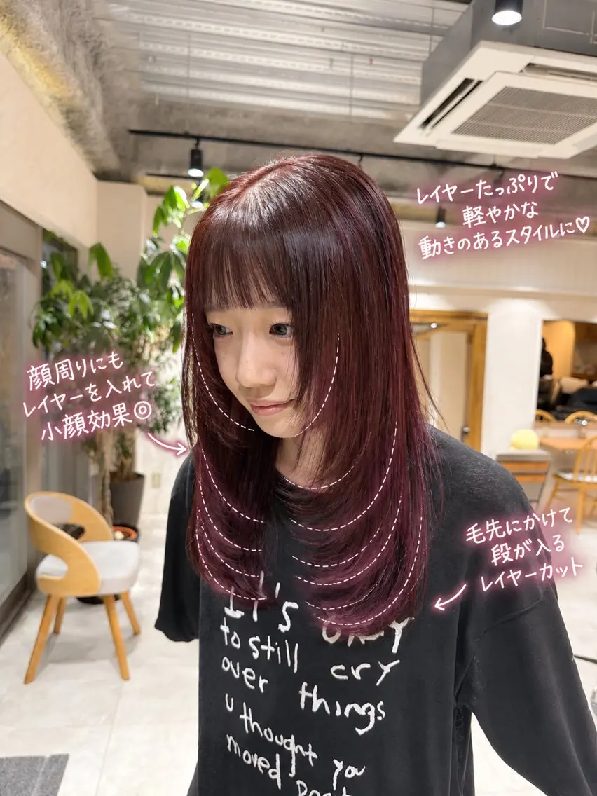 セミロング カット ヘアカラー トリートメント レイヤー🫧／透明感 🪞／髪質改善✨のヘアスタイル