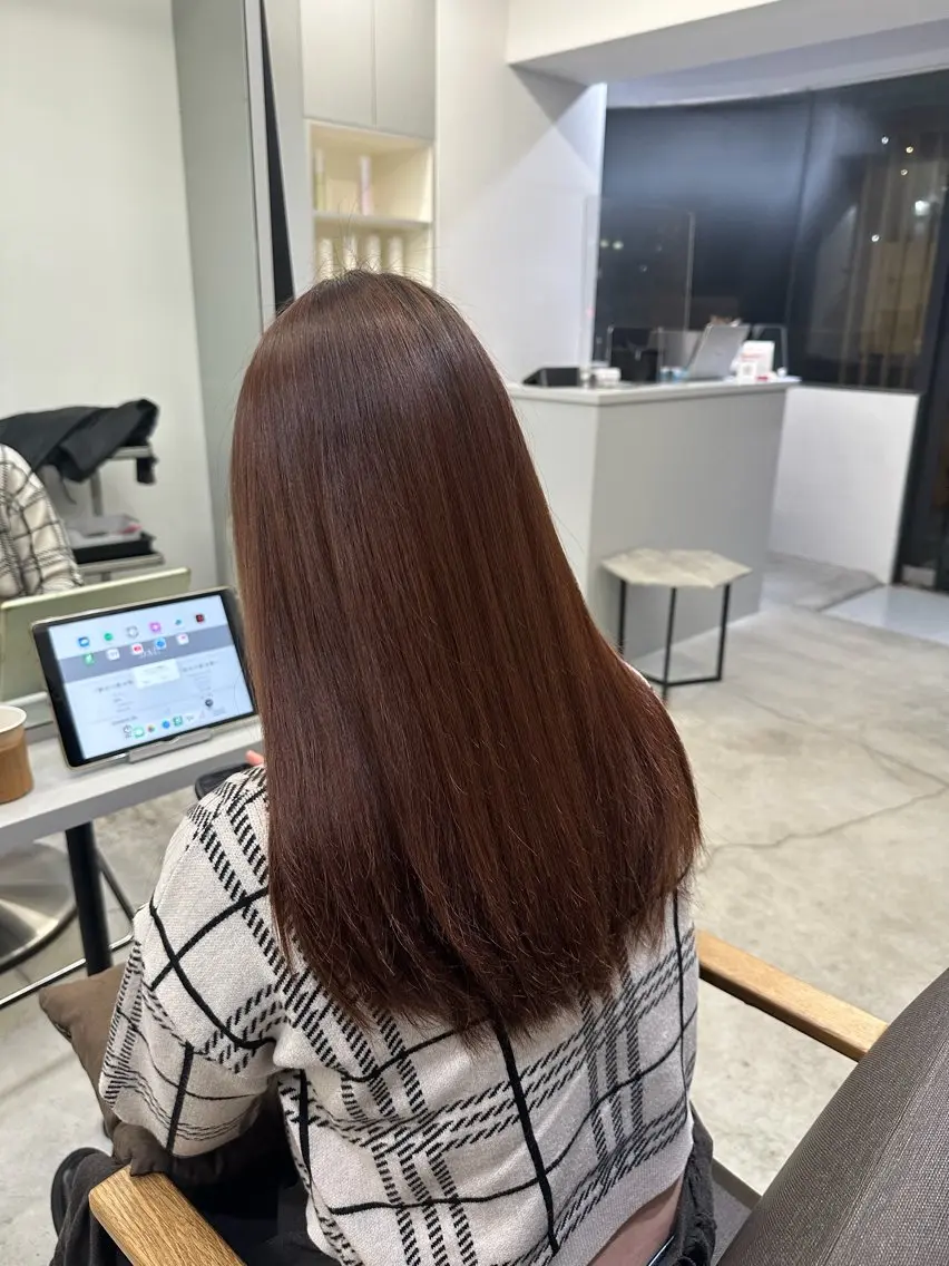 ロング 縮毛矯正 絶対綺麗な暖色カラー 🎯あります✨増渕✨のヘアスタイル