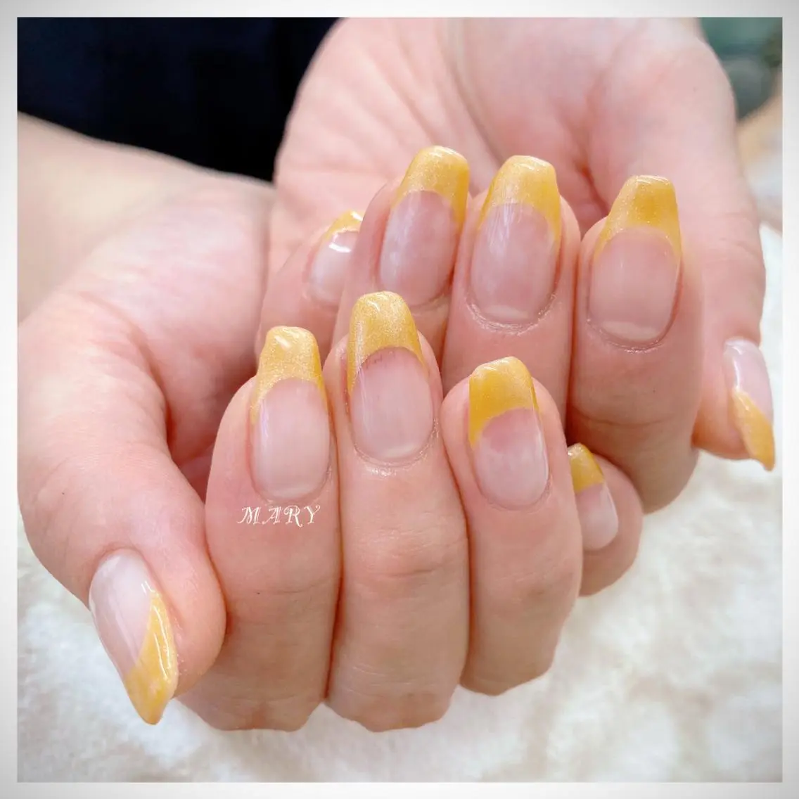 ネイル フレンチネイル マグネットネイル ニュアンスネイル オフィスネイル オレンジ ハンドネイル Mary nail .narumiのネイルデザイン