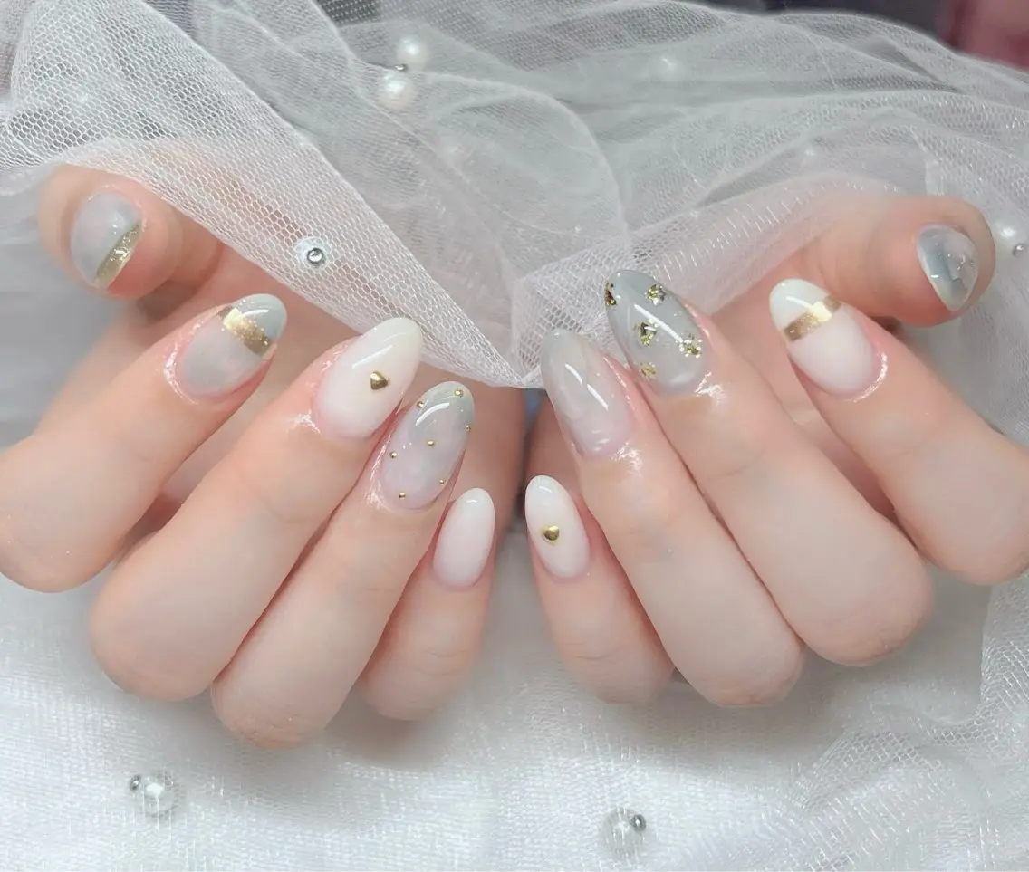 ネイル ハンドネイル 🎀PG🩵 ネイルサロンのネイルデザイン