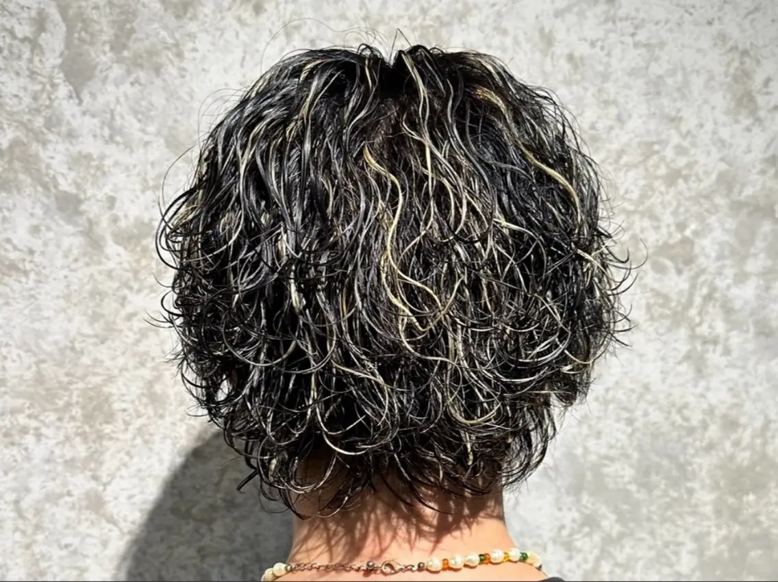 カラー パーマ メンズ メンズパーマ 波巻きパーマ メンズウルフカット ウルフカット カット パーマ KAMINAO HIRYUのヘアスタイル