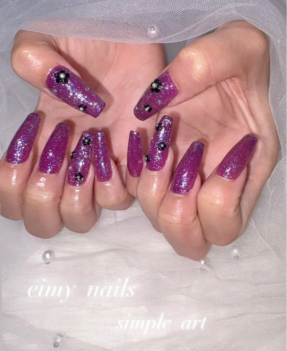 ネイル フラッシュネイル ラメ(グリッター) パープル ハンドネイル eimy nails♡のネイルデザイン