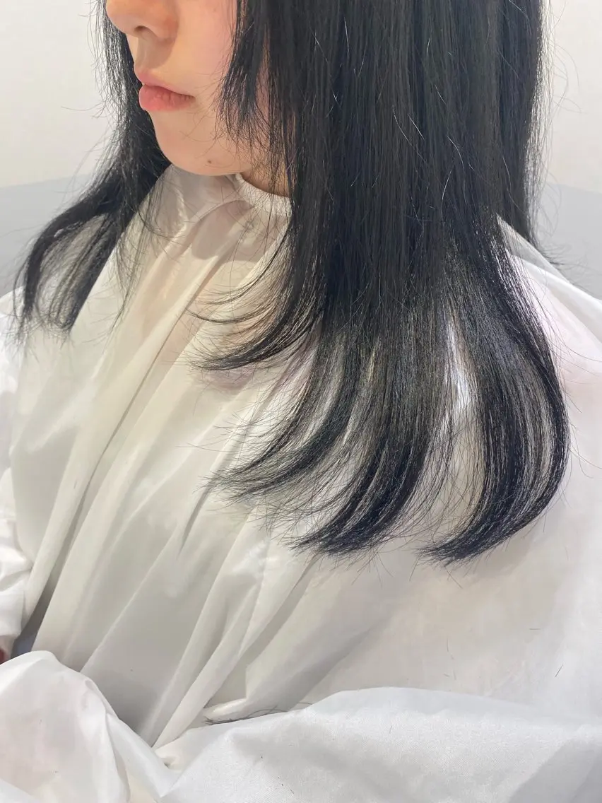 ロング カラー 黒髪 ブルーカラー ブルーブラック レイヤーカット 韓国ヘア・カラー 🩵SHIZUKUのヘアスタイル