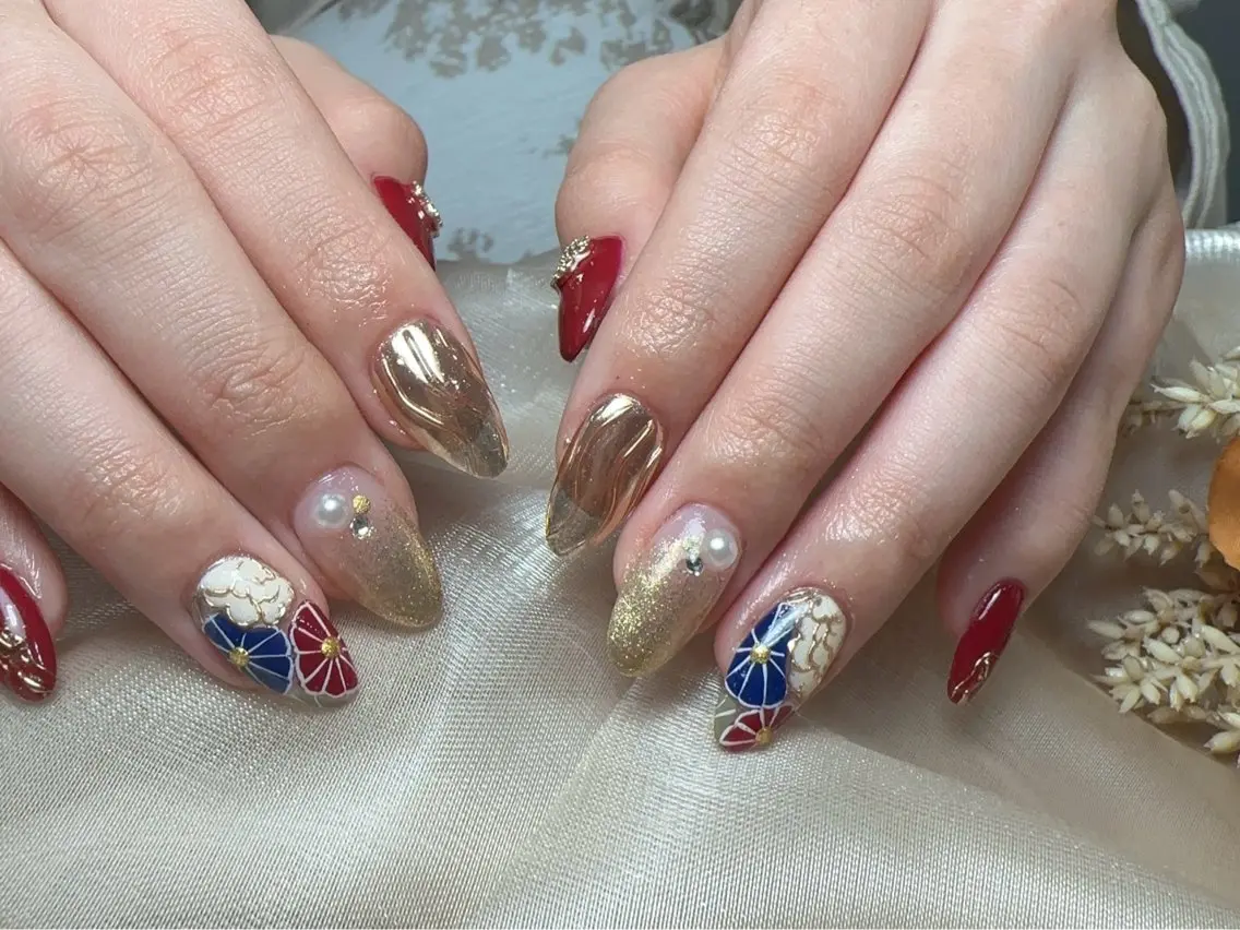 ネイル 成人式 長さ出し 持ち込み ハンドネイル ハンドケア 🫧M. nailsのネイルデザイン