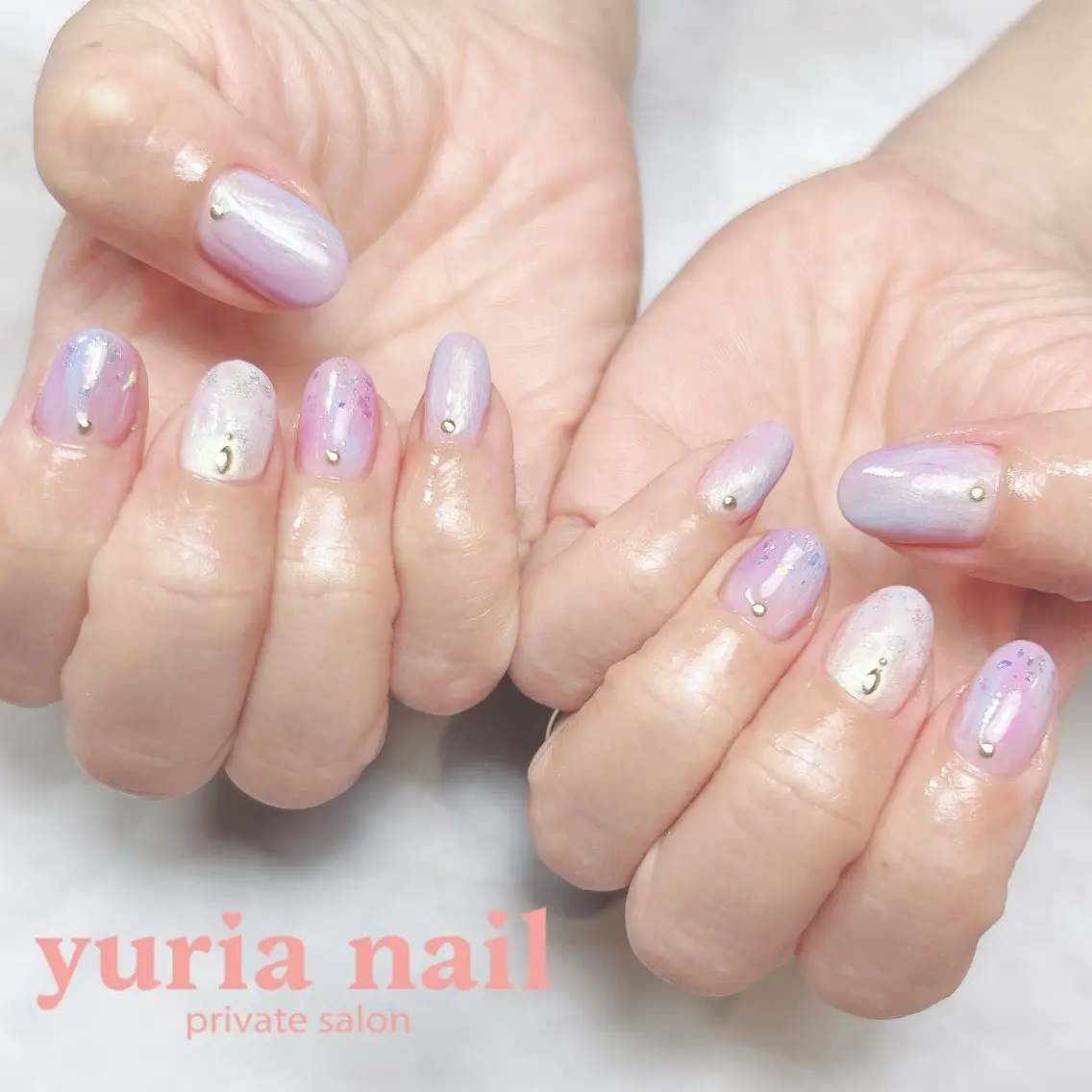 ネイル アートネイル ブルー ジェルネイル パープル ハンドネイル 小林 ゆりあのネイルデザイン