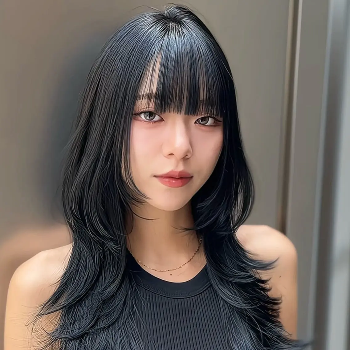 ロング カラー 黒髪 ブルーカラー ブルーブラック ハッシュカット カット ヘアカラー ハッシュカット/艶感 カラー/ユウキ✨のヘアスタイル