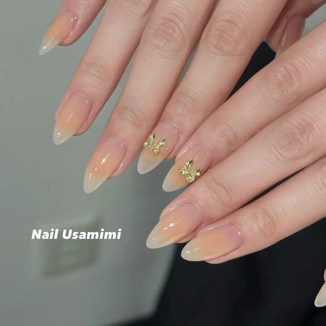ネイル アートネイル チークネイル オレンジ ワンホンネイル ハンドネイル 本町ネイルNail UsaMimiのネイルデザイン