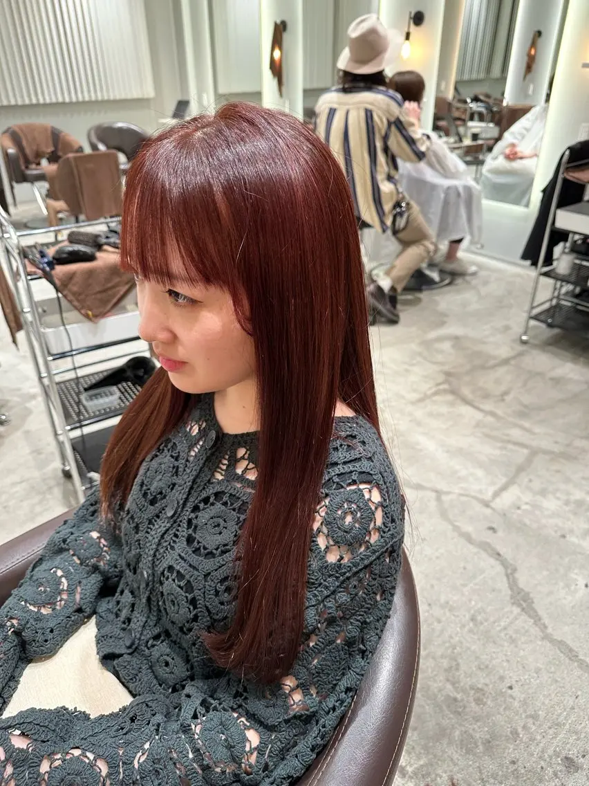 ミディアム カラー ブリーチ ブリーチなしカラー 髪質改善ストレート 中林優太のヘアスタイル
