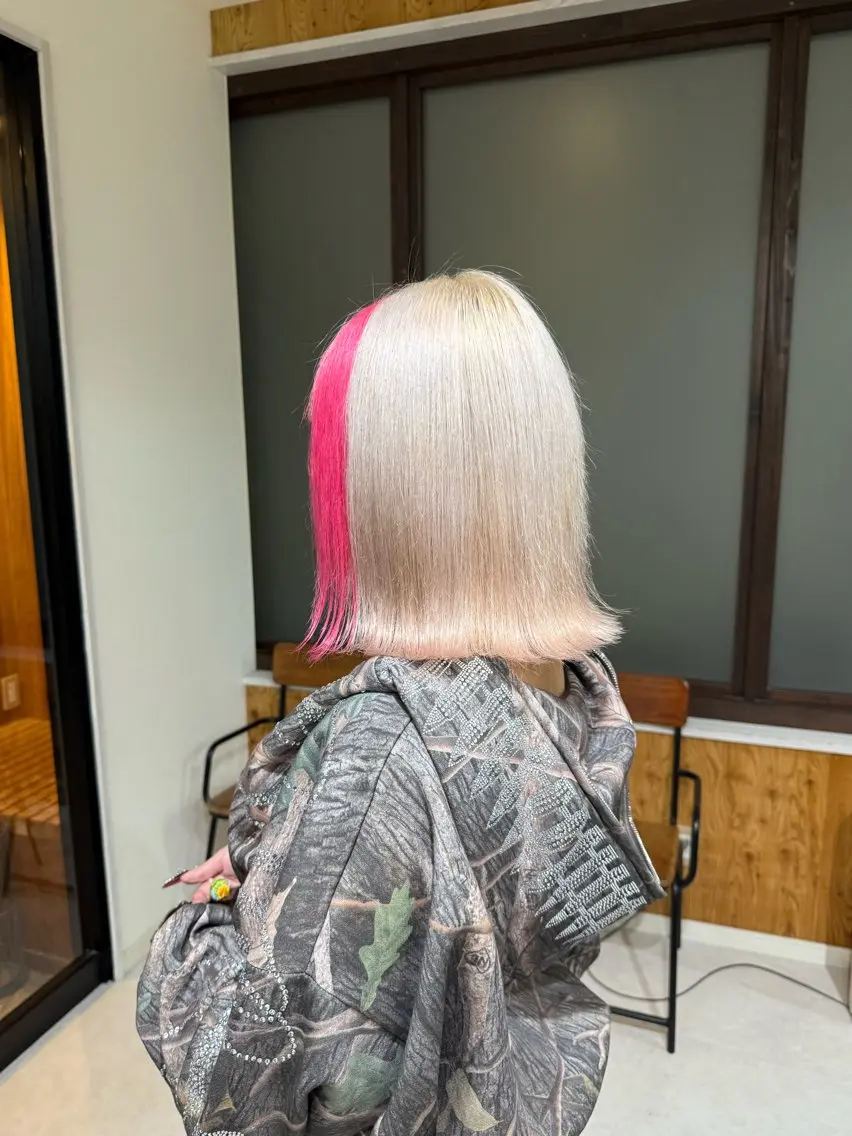 カラー ピンクカラー ブリーチカラー よねだまことのヘアスタイル