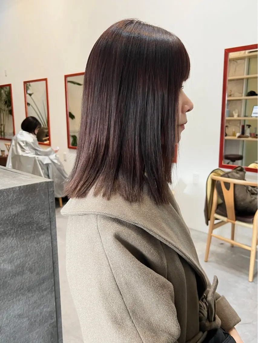 ミディアム カラー 縮毛矯正 ショート& パーマ　坂本のヘアスタイル