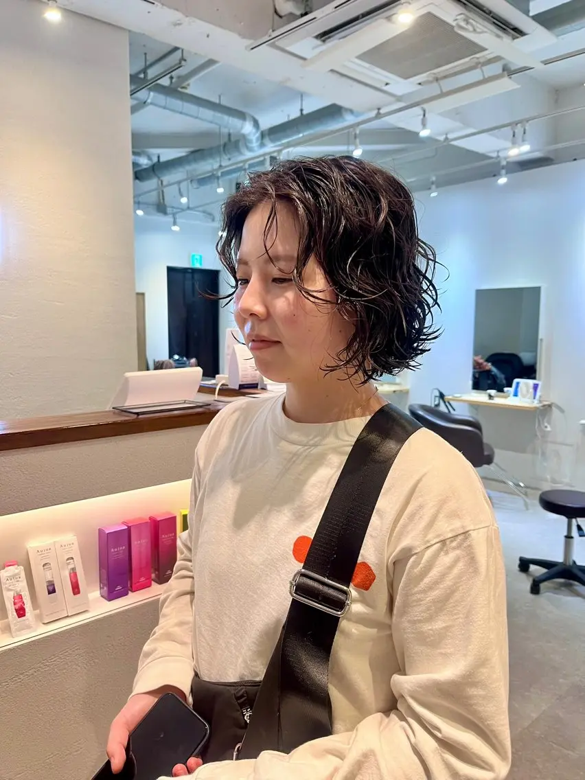 ショート パーマ ボブレイヤー ボブ レイヤーカット カット パーマ ヘッドスパ トレンドパーマ 🌱ショート/緒方椋のヘアスタイル