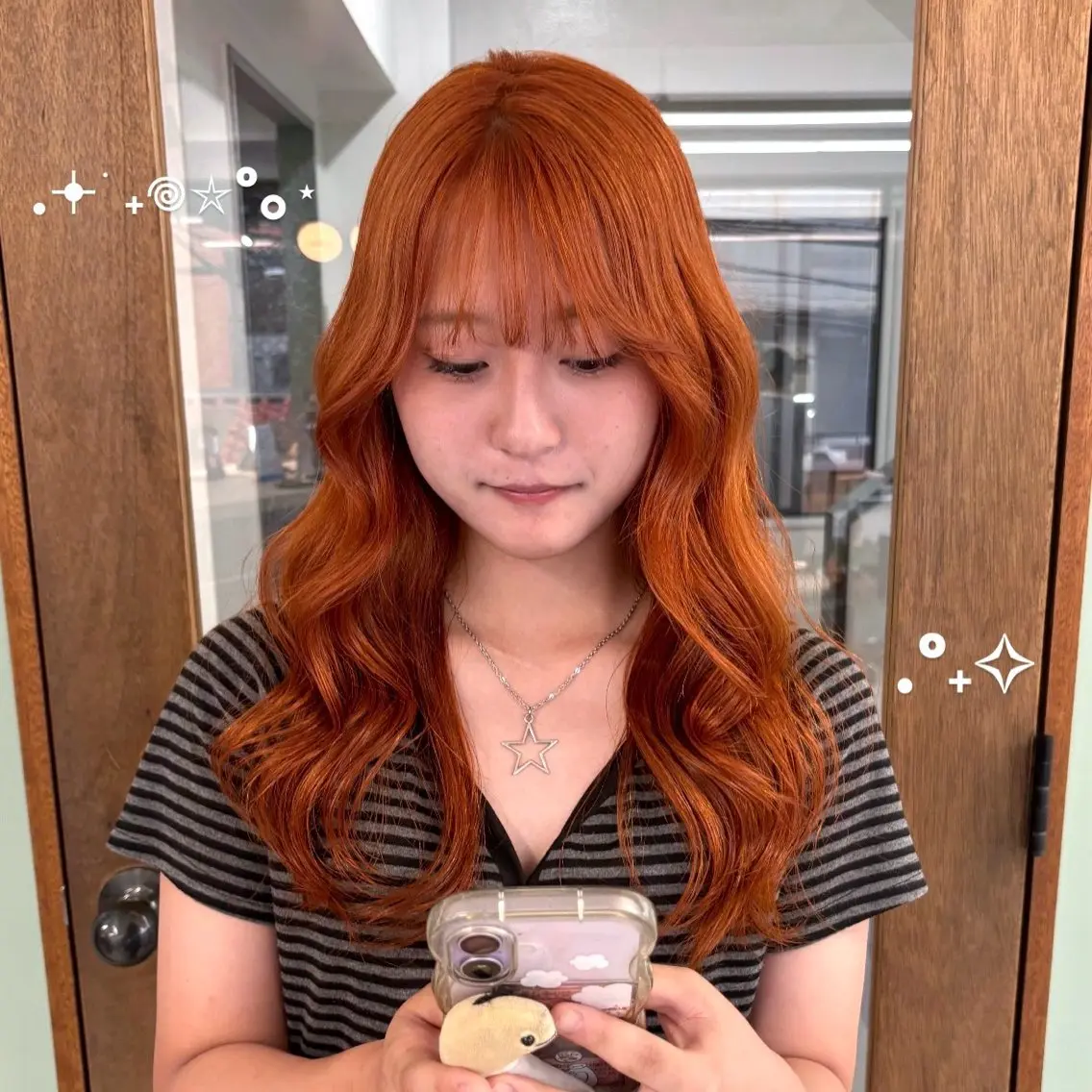 ロング カラー ブリーチ オレンジ ヘアカラー 🎀【透明感カラー 縮毛矯正】さえ🎀のヘアスタイル