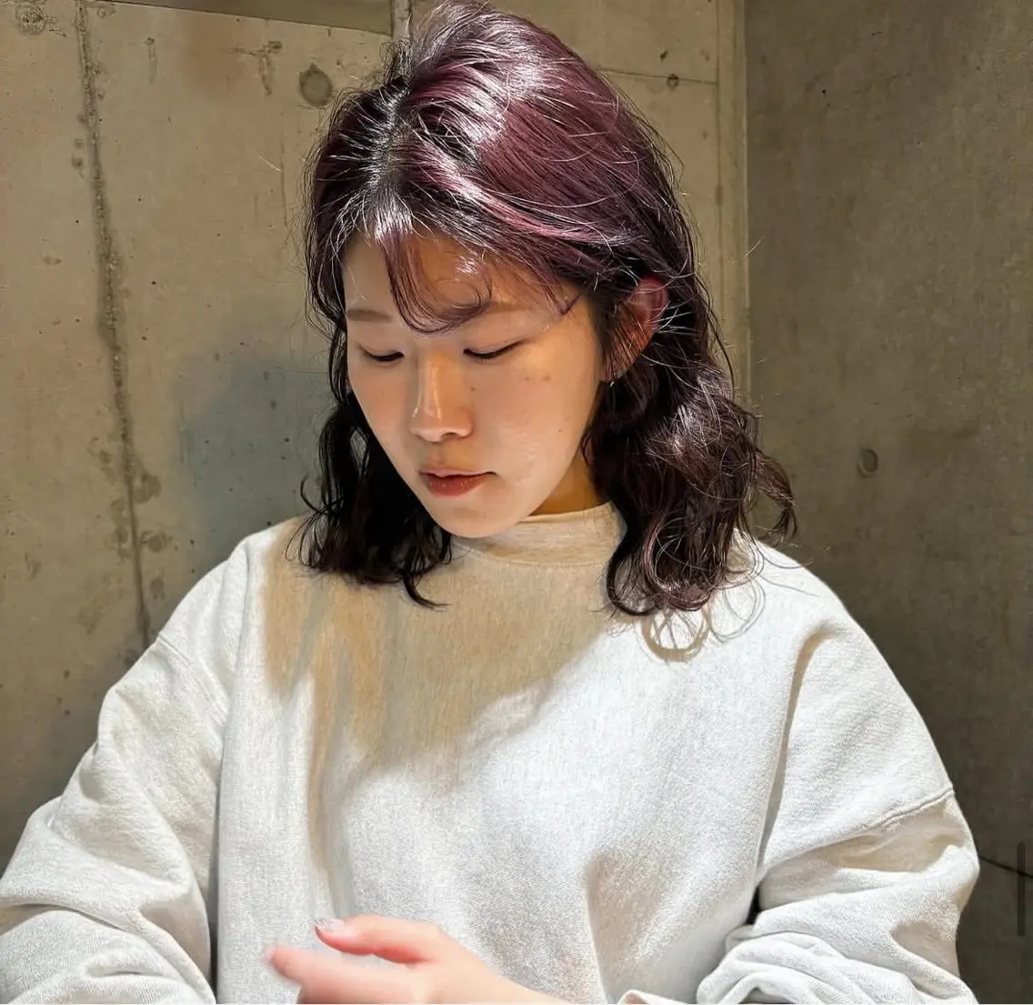 ミディアム カラー パーマ ヘアアレンジ メンズ キッズ デザインパーマ メンズカット 郁美のヘアスタイル