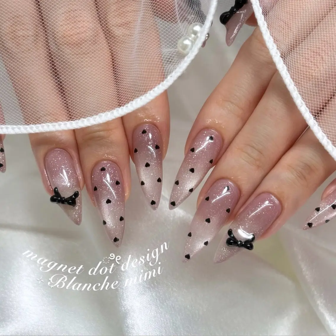 ネイル リボン ハンドネイル Blanche mimi.u_aのネイルデザイン