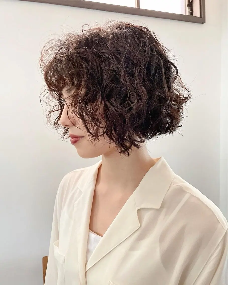 ミディアム パーマ ミディアムパーマ ボブ パーマ 臺 佳連のヘアスタイル