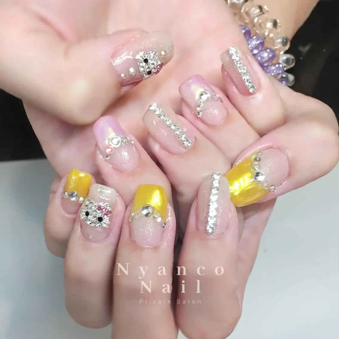 ネイル オーロラネイル フレンチネイル ジェルネイル 氷ネイル・うるうるネイル 夏ネイル Nyanco Nailのネイルデザイン