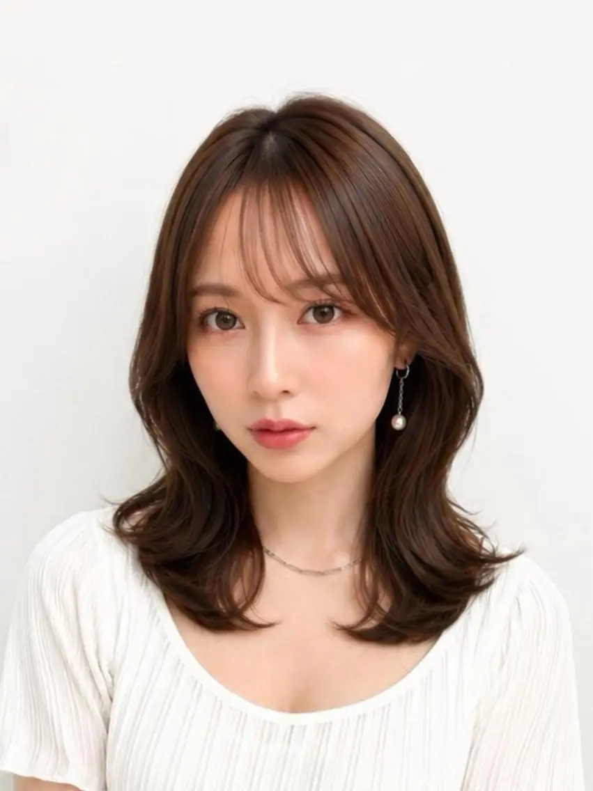 ミディアム ミディアムレイヤー くびれヘア レイヤーカット カット ヘアカラー トリートメント 🧡くびれヘア/前髪 顔周り🧡久原結衣のヘアスタイル