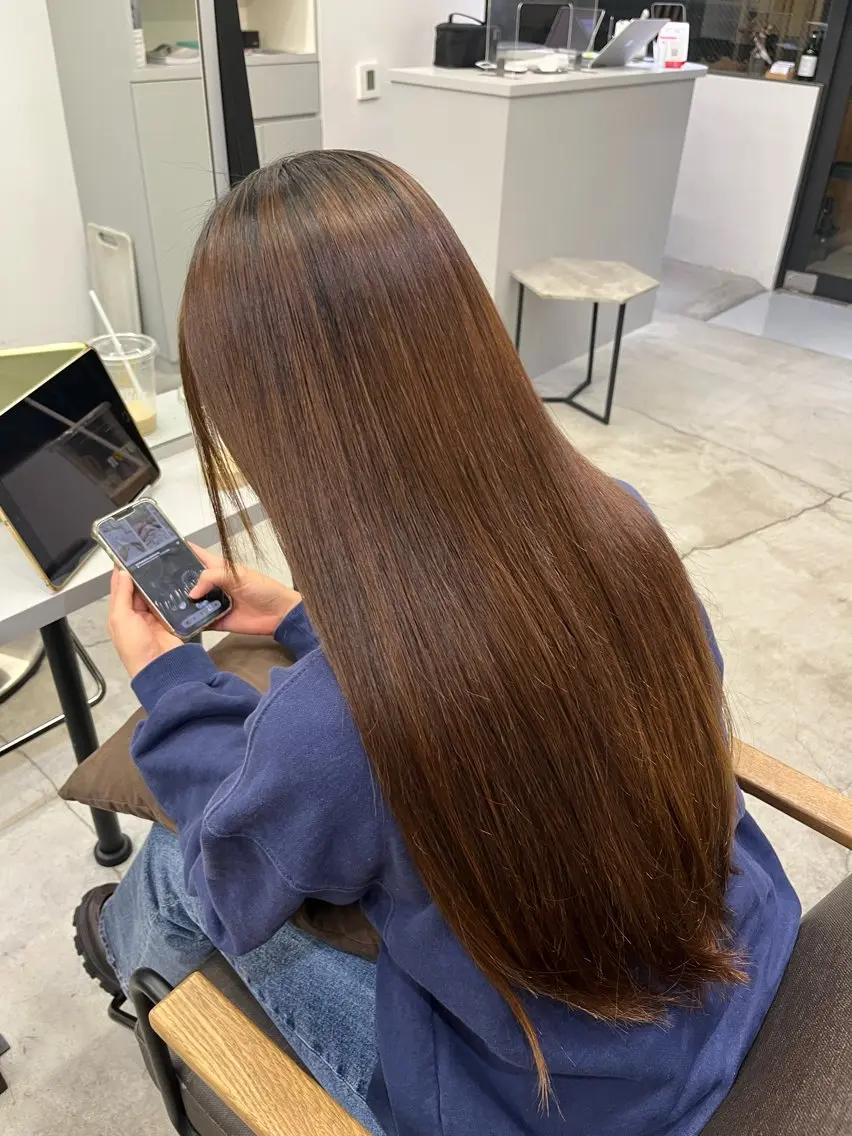 ロング パーマ ヘアカラー 縮毛矯正 透明感×艶カラー ✨️美髪縮毛🍒リオのヘアスタイル