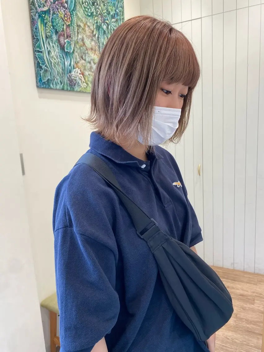 ミディアム カラー ベージュカラー ブリーチ ayaka #パーマ#アレンジのヘアスタイル