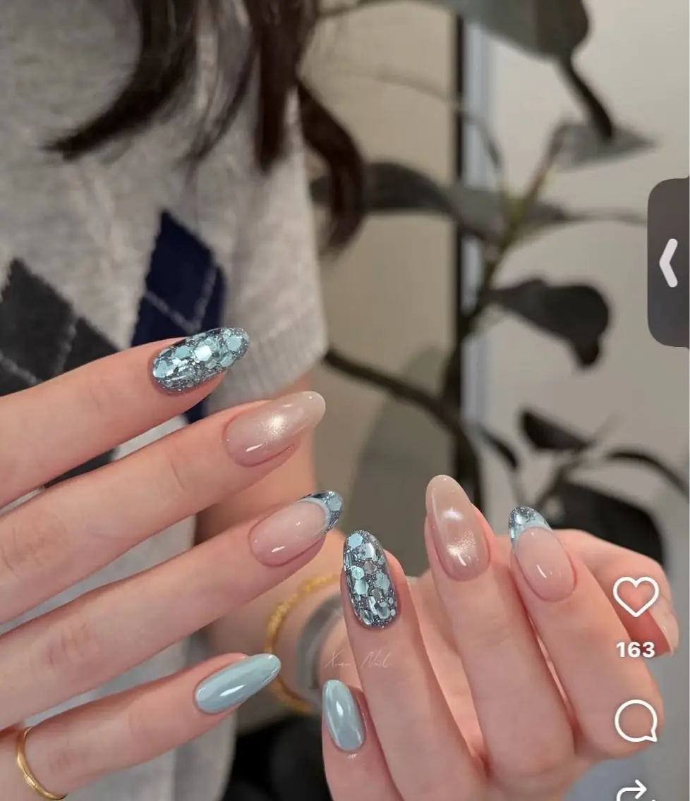ネイル フレンチネイル グラデーション 韓国ネイル ラメ(グリッター) マグネットネイル ハンドネイル Lumi de nailsのネイルデザイン